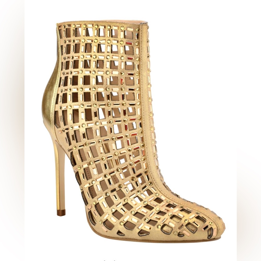 NWOT GUESS RANDIR RHINESTONE EMBELLISHED STILETTO ANKLE BOOTIES CAGED - Picture 1 of 9